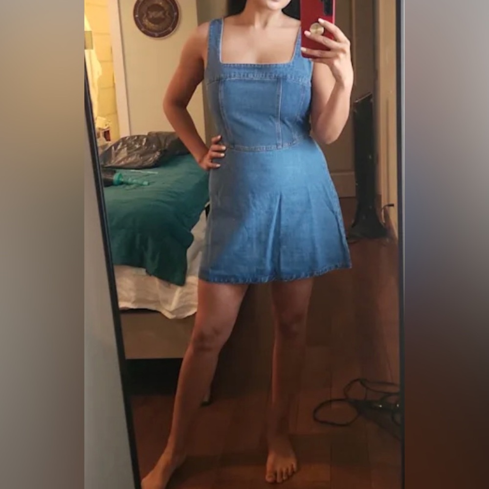 Lulus So Delighted Medium Wash Denim Corset Seam Mini Dress Blue - Size L - Picture 4 of 4